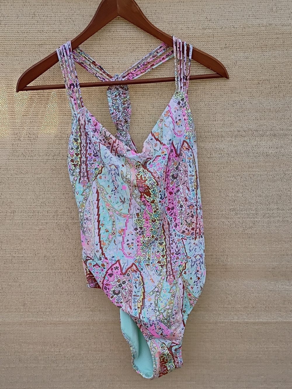 Victoria's Secret Pink and Mint Floral Metallic Accents One Piece Bathing Suit